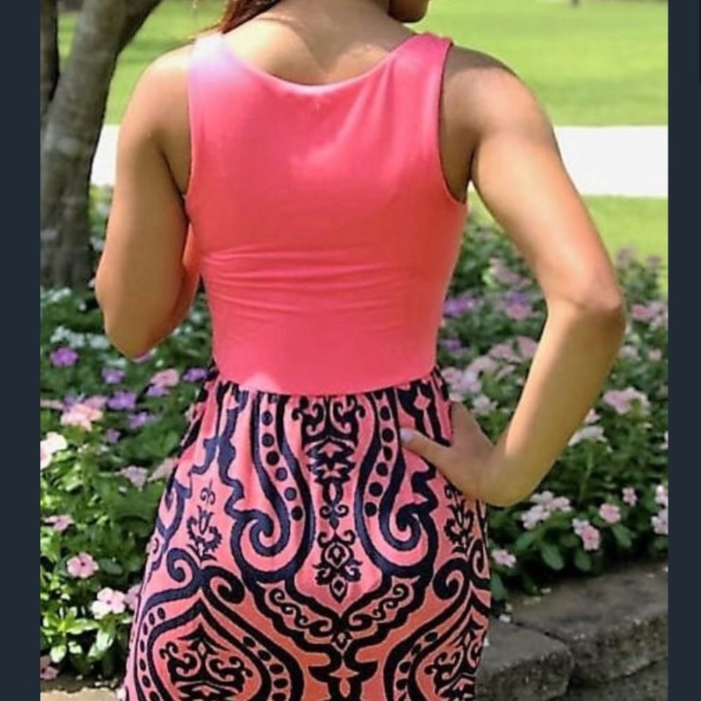 Coral/Navy Damask Maxi Dress